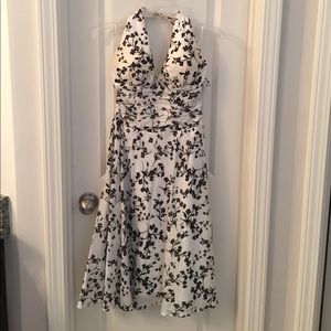 WHBM white and black floral halter dress