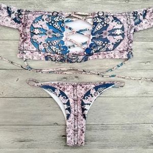 Off the shoulder floral tie around bikini -zaful