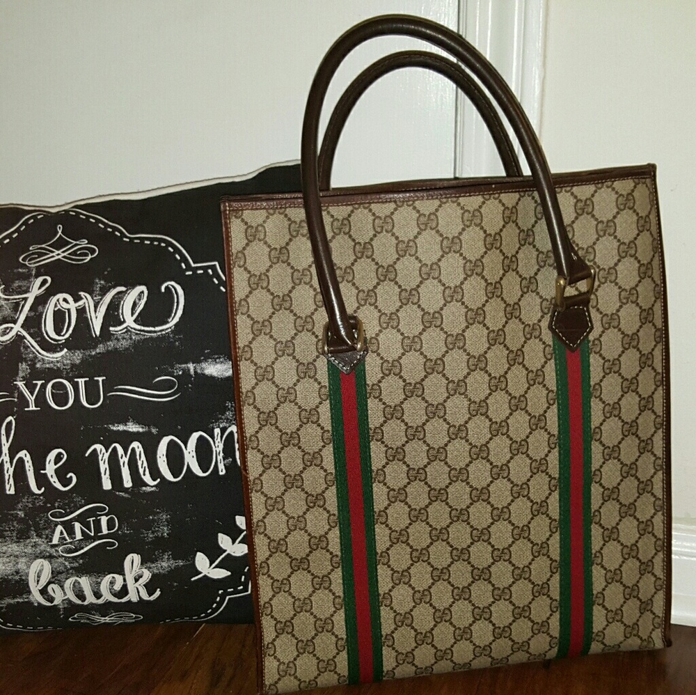 Vintage Authentic Gucci Shopping Tote Brown