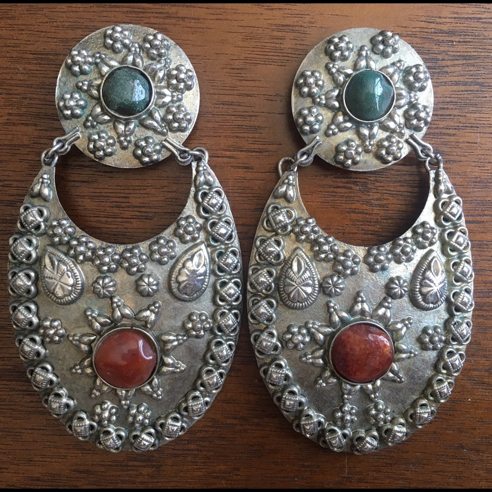 Large vintage 70s clip on metal work earrings.