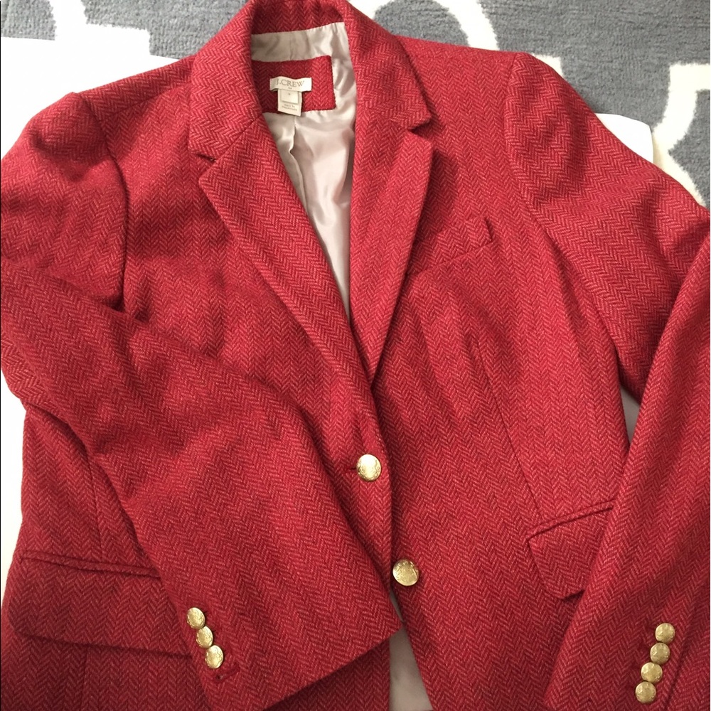 Jcrew Red Wool Tweed Work Blazer