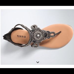 EUC Black Beaded Torrid T-strap Sandals