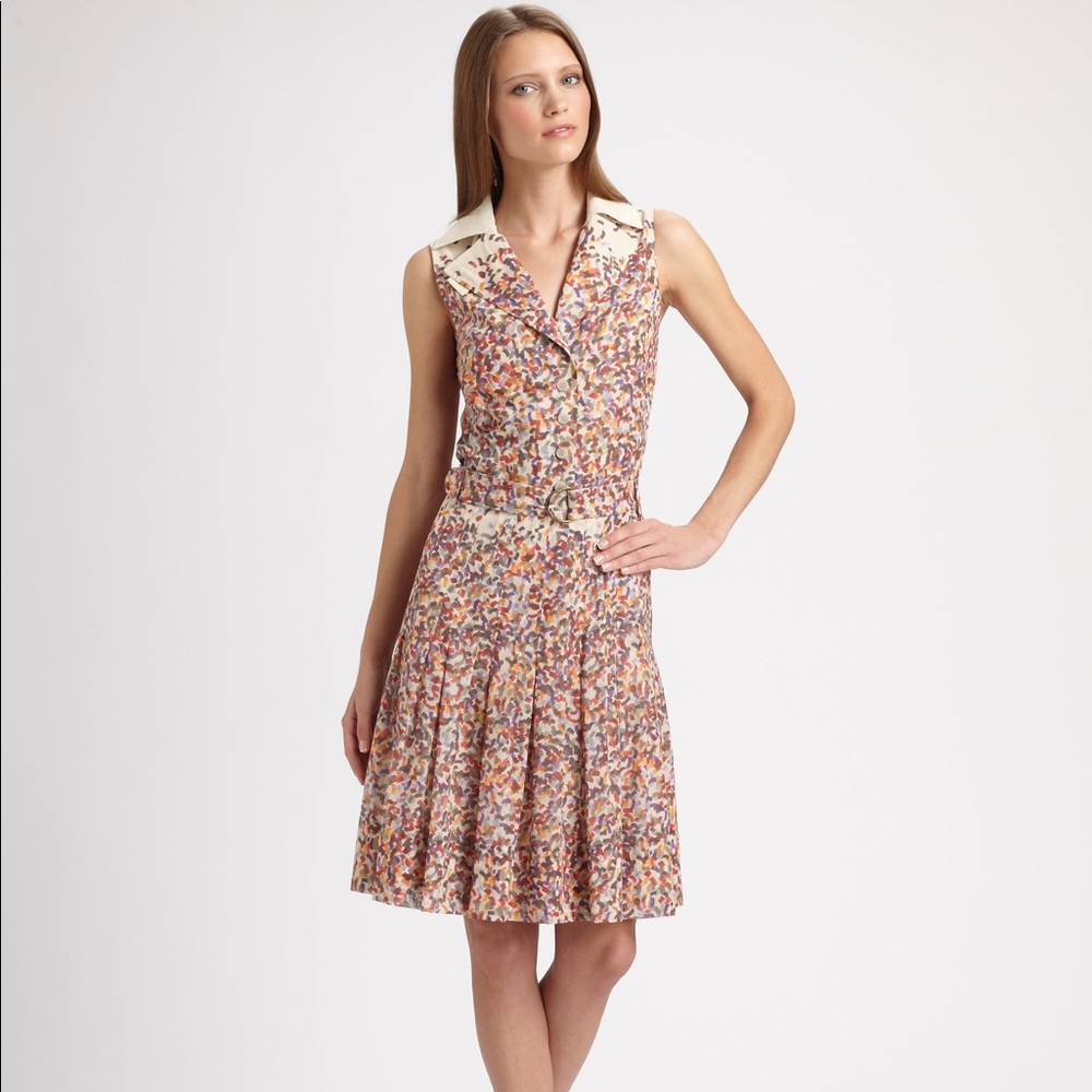 AKRIS Punto Confetti-Print Pleated Summer Dress