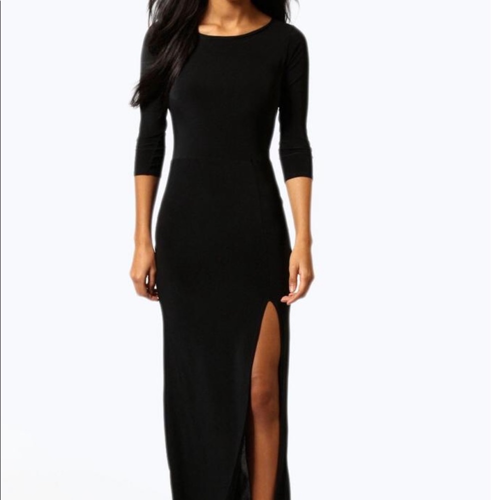 Maxi Black Tight Sling Dress w Slit Petite XS