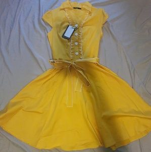 Annie Coco 1950s Inspired Mustard Yellow Dress