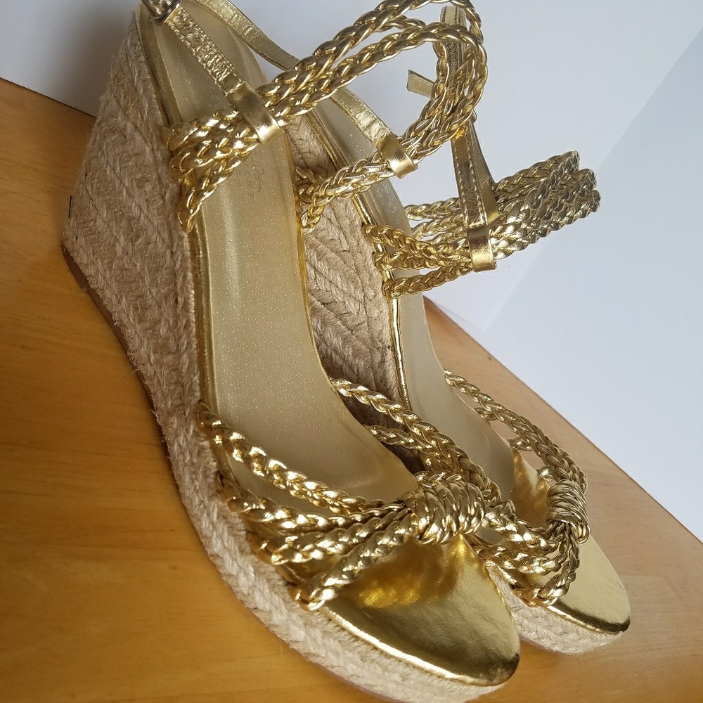 Gold Espadrilles, Wedge Sandals