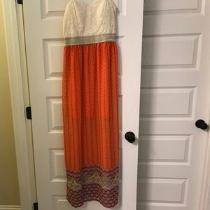 Floor length strapless maxi with knee length slip