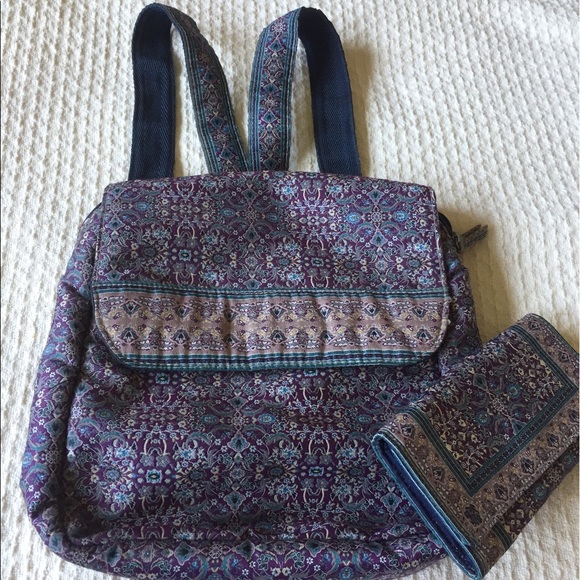 Handbags - Purple tapestry backpack with wallet