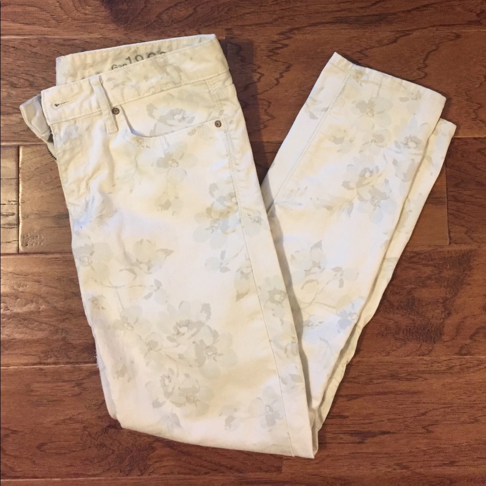 Cream Floral Skinny Jeans