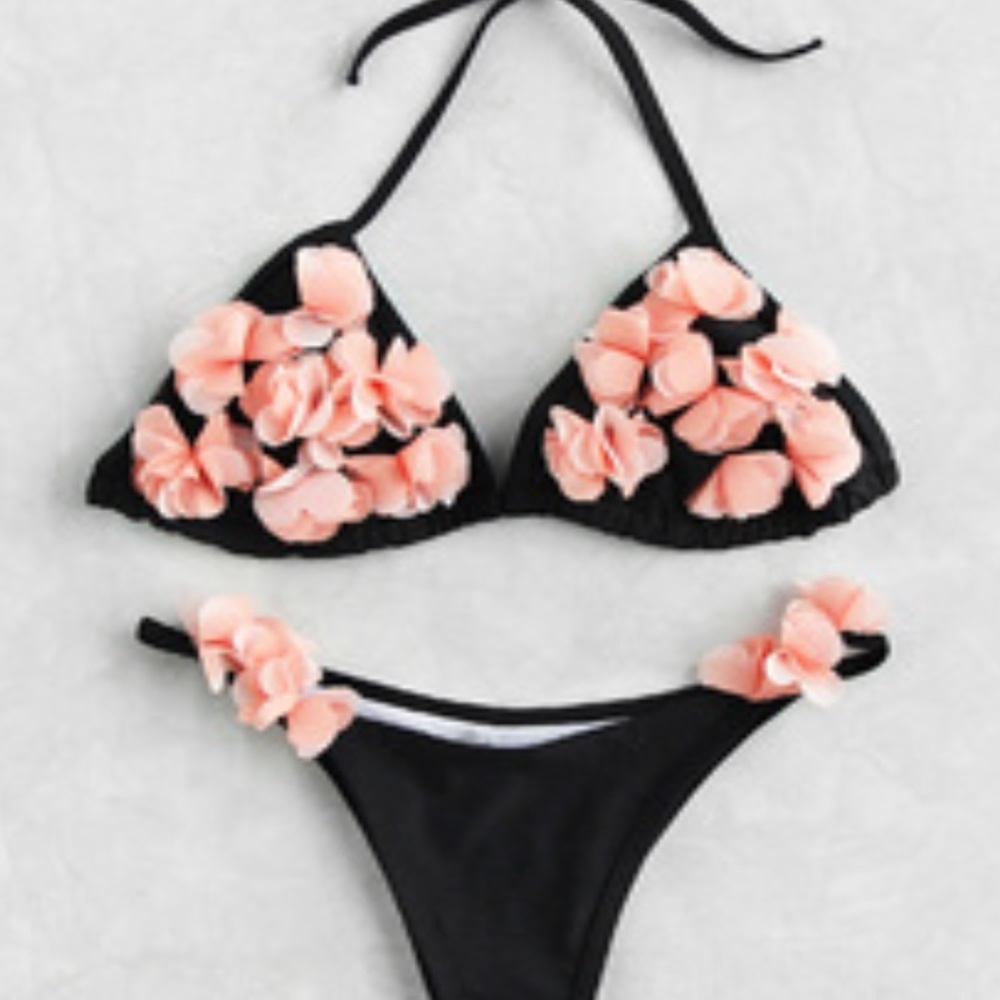Black floral string bikini