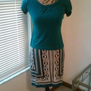 Loft Turquoise, Shirt w Multi Color Skirt