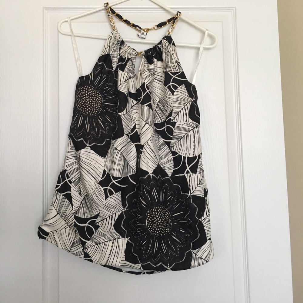 Flower print silk halter top