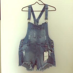 NWT Forever 21 Denim Short Overalls