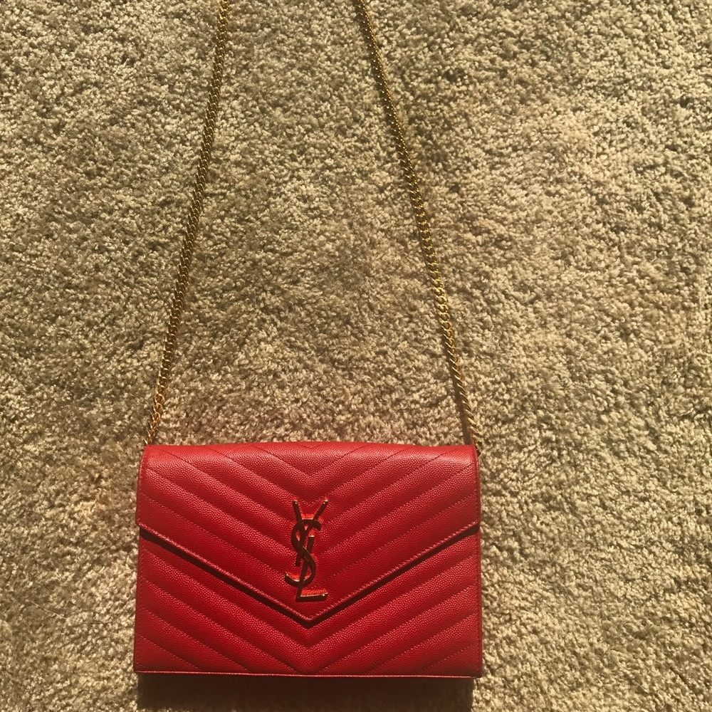 Authentic YSL MONOGRAM ENVELOPE CHAIN WALLET