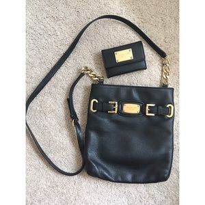 Authentic Michael Kors Black/Gold Crossbody/Wallet