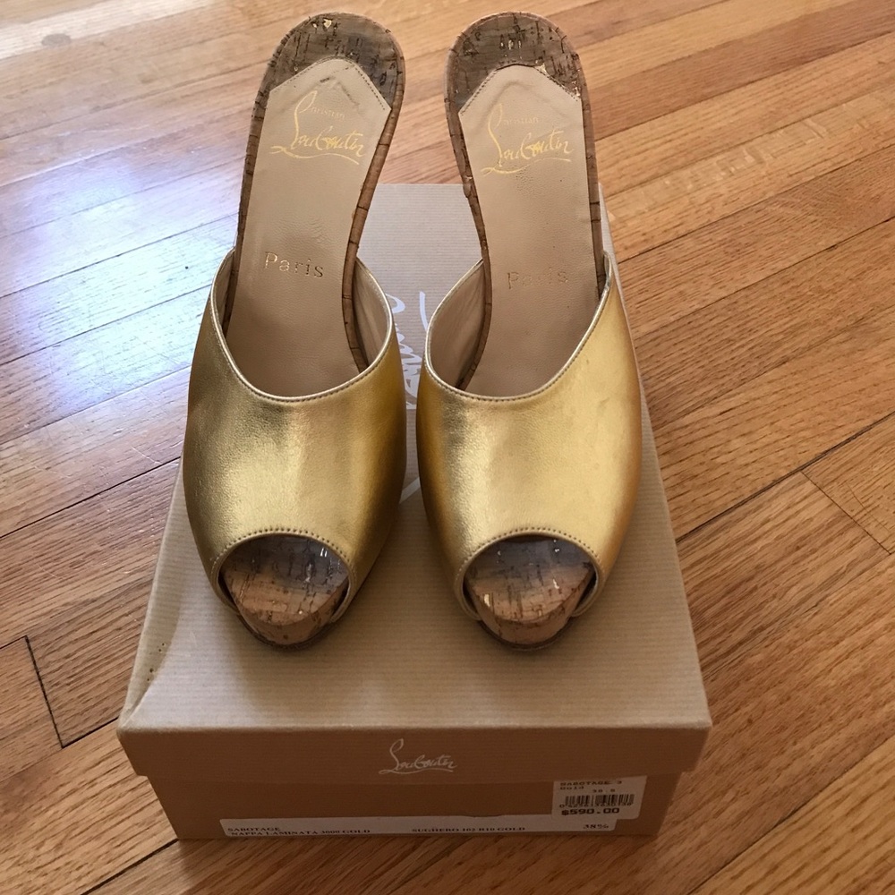 Gold leather cork heel by Christian Louboutin