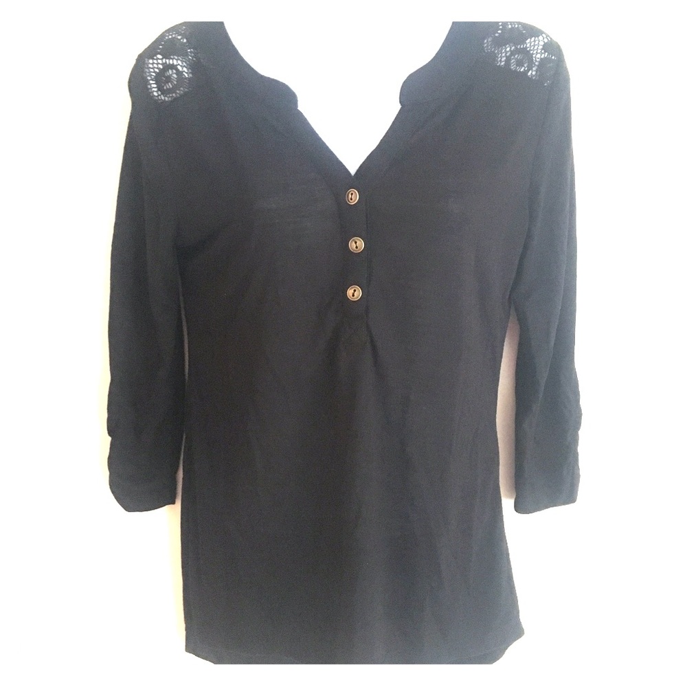 3 for $12 Black top with lace detail 3/4 sleeve
