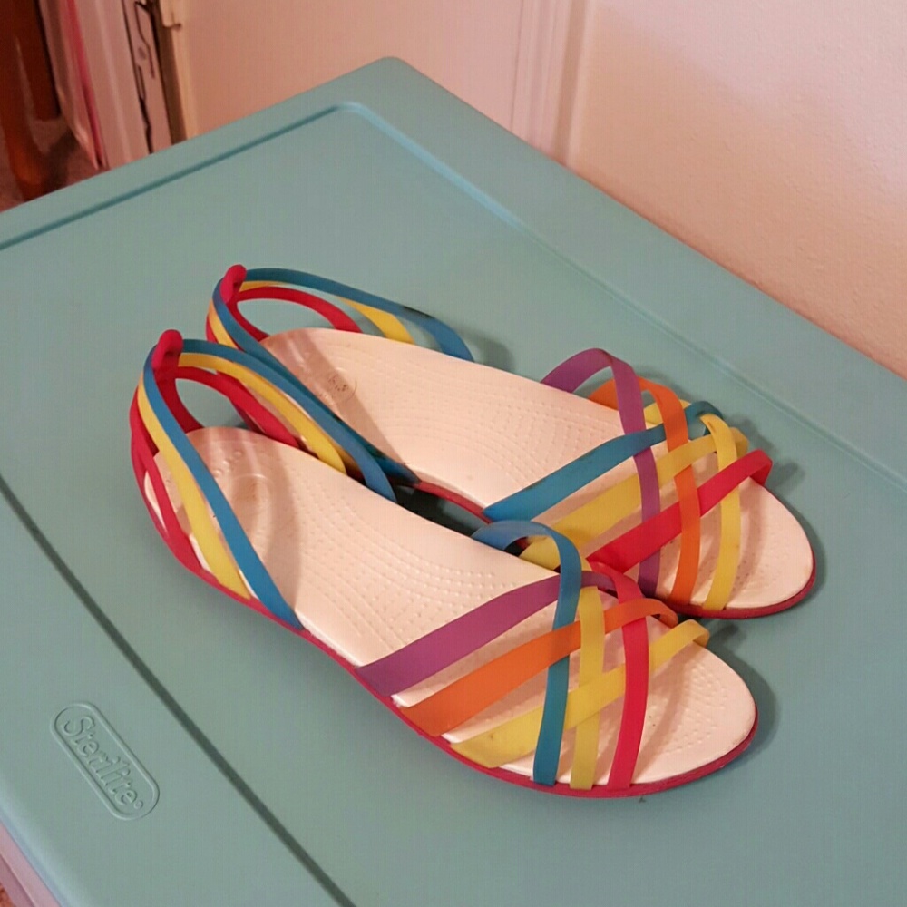 Crocs Rainbow Huarache Flat Sandals Size 7