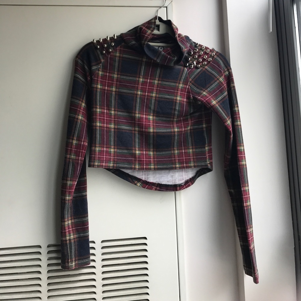 UNIF Studded Plaid Crop Top
