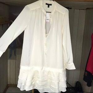 Long White Tunic with Ruffles | Cream Tunic | Work