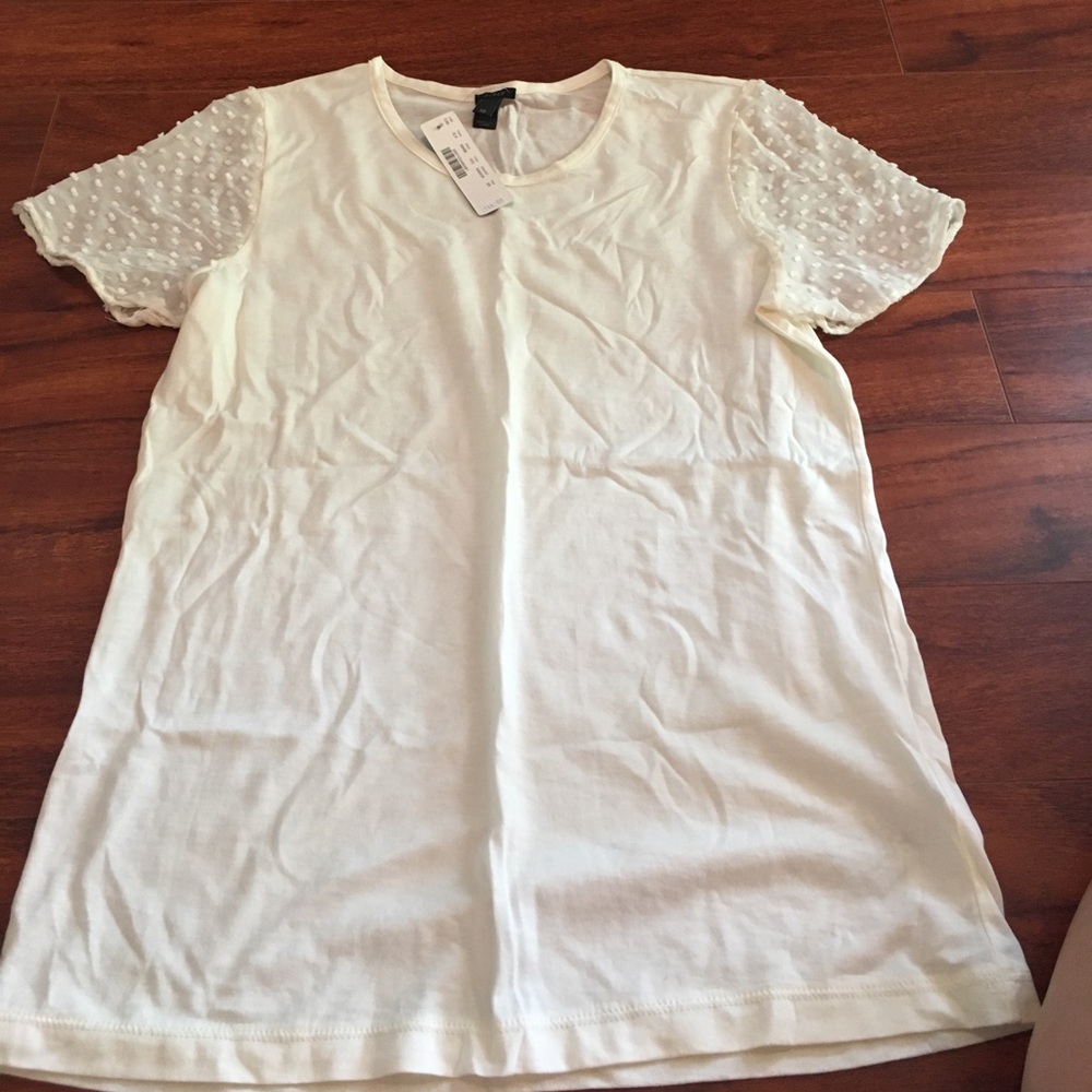 NWT J Crew cream tshirt with sheer sleeves