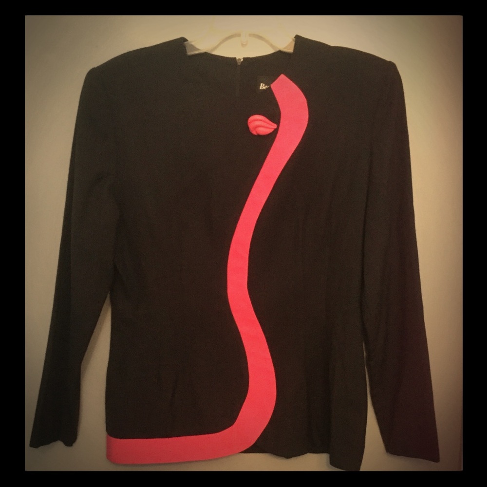 Fun, Vintage Top with Fuschia Detail and Brooch