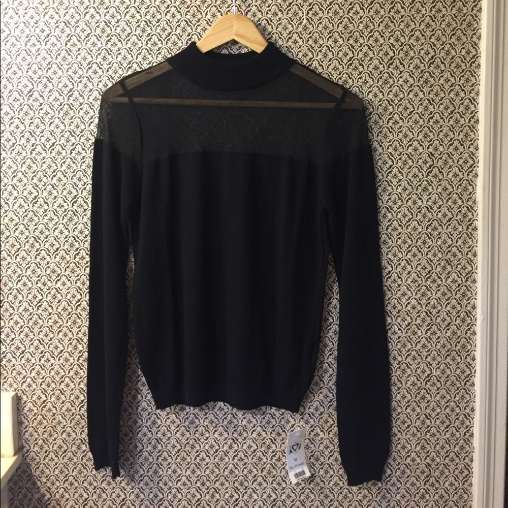 Miss Selfridge Black Mock Neck Mesh Sweater