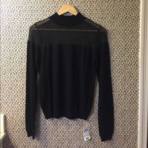 Miss Selfridge Black Mock Neck Mesh Sweater