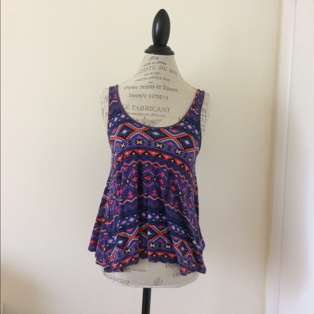 Aztec Print Tank Top With Open Back