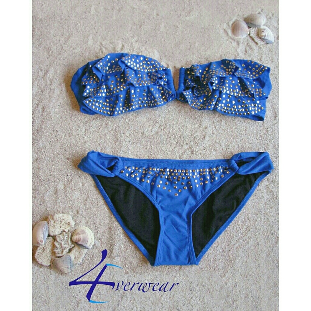 ROYAL BLUE RUFFLE BANDEAU BIKINI