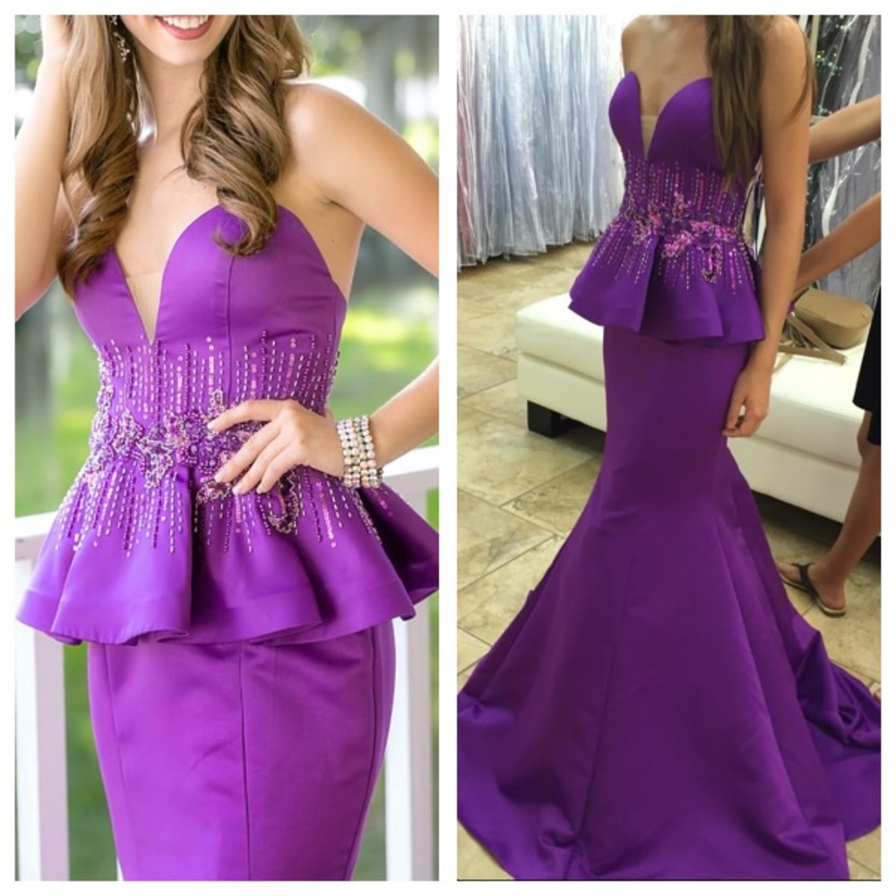 Purple Peplum Strapless gown