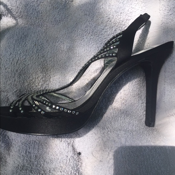 Touch of Nina Shoes Black Open Toe Platforms With Rhinestones
