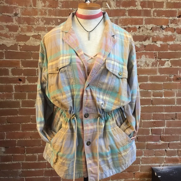 Vintage Liz Wear pastel plaid jacket. 1980 anorak - Picture 3 of 6