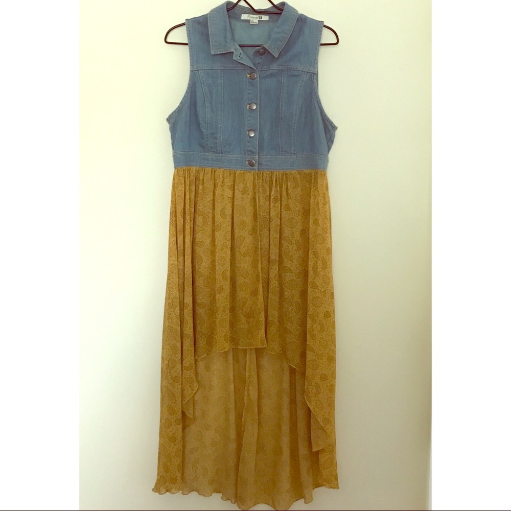 Forever 21 Denim and Yellow Paisley Dress