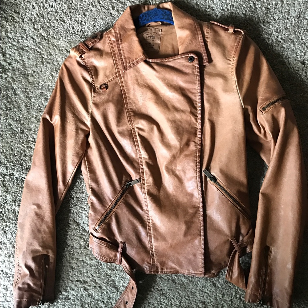 Zara trafaluc faux leather jacket light brown