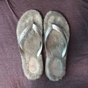 Ugg Silver Furry Flip Flips