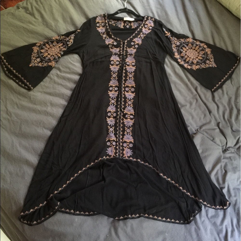 Black embroidered Bell Sleeve dress