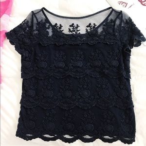 Abercrombie & Fitch navy blue lace tiered top