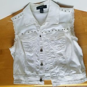 White, Denim Crop Vest