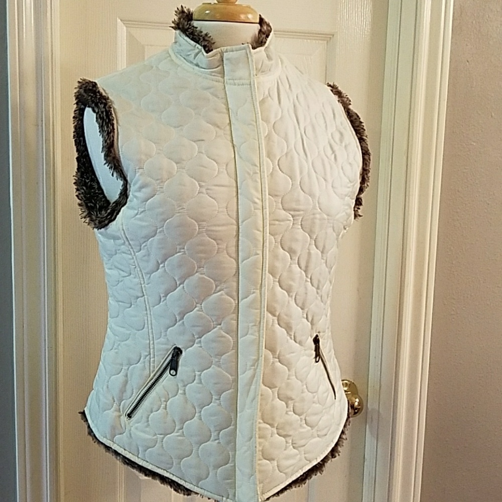 Cream Colored Faux Fur Quilted Vest