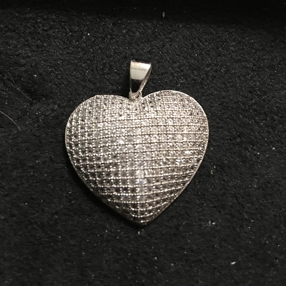 Sterling Silver and Pave Diamond Heart Pendant
