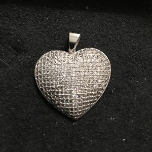 Sterling Silver and Pave Diamond Heart Pendant