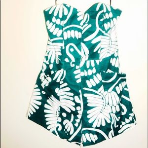Green & white floral romper