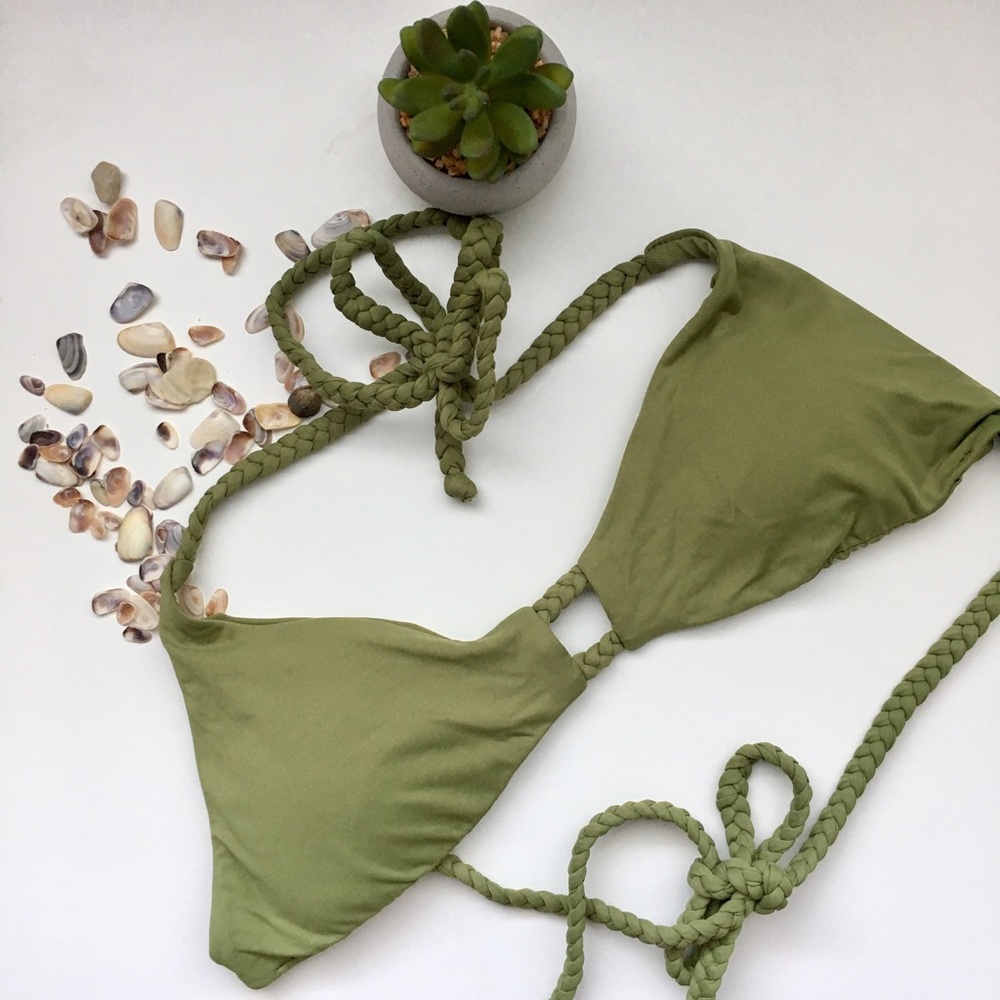 Frankie's Bikinis green braided swim top
