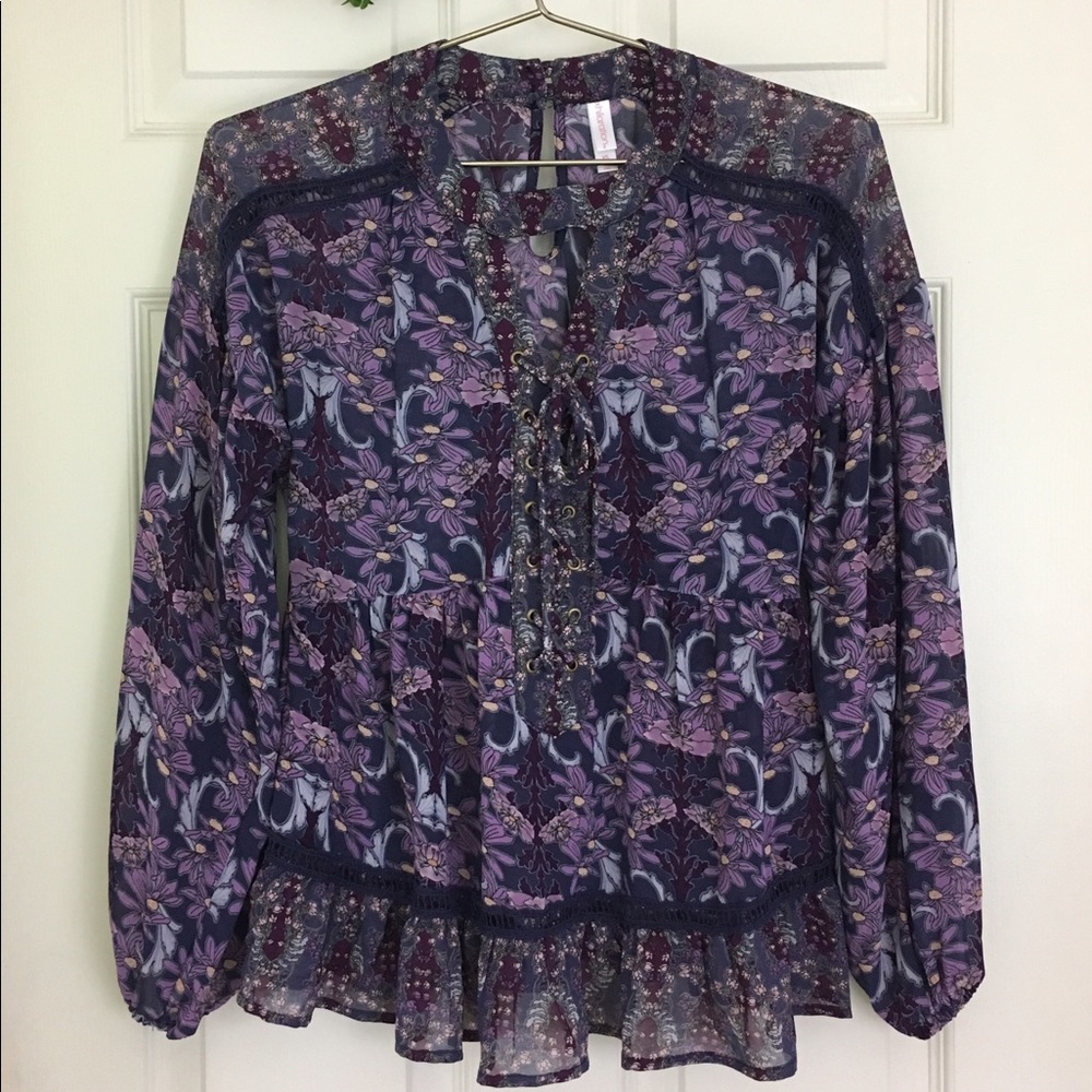 Purple Floral Boho Top