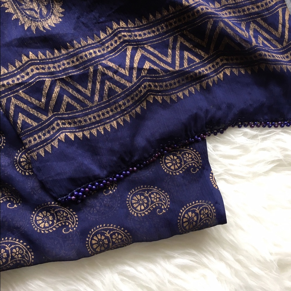 Beautiful blue and gold shawl, beaded ends