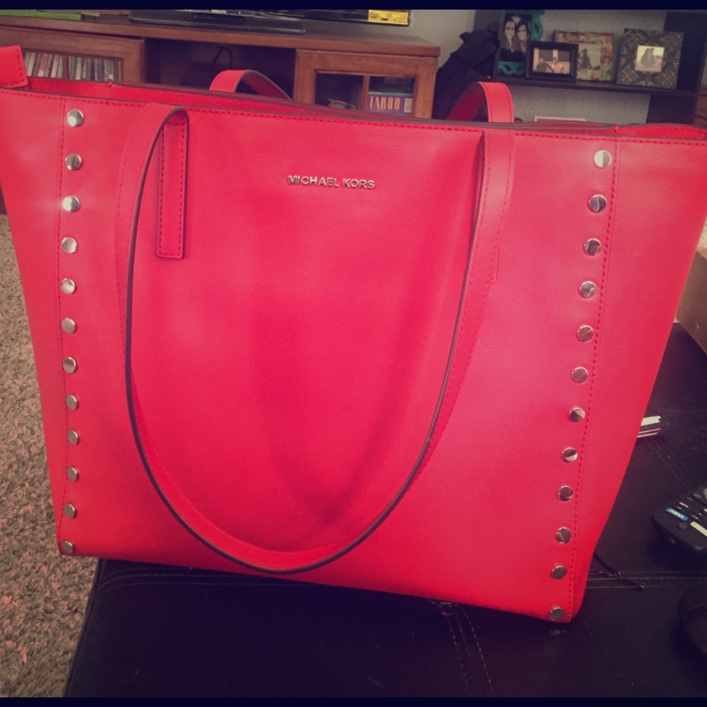 SALE**NEW WITH TAGS MICHAEL KORES RED STUDDED TOTE