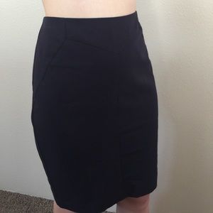 Navy Pencil Skirt with Decorative Seaming