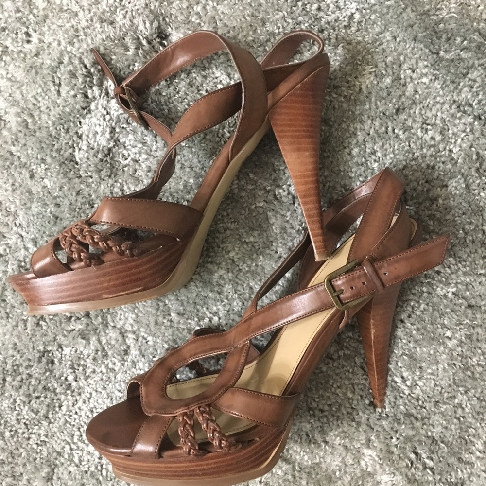 Guess Brown Braided Sandal Heels
