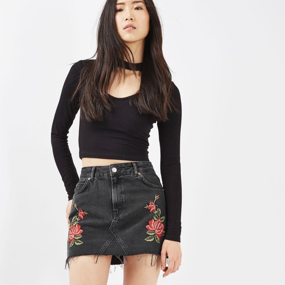 Topshop Denim Rose Skirt